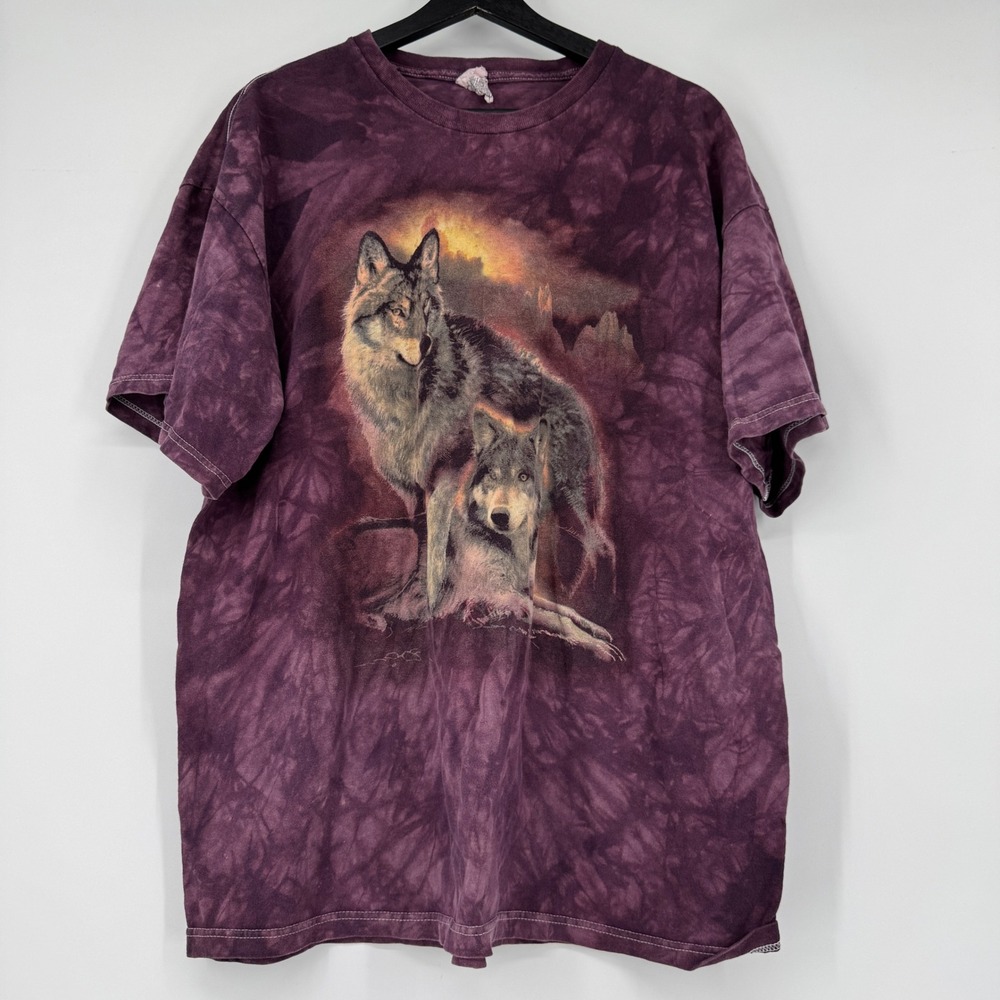 Vintage 90s Delta Native Wolf Tie Dye T-Shirt Mens XL Purple Short Sleeve - Picture 1 of 6